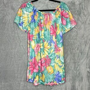 Improved Living 3X Shirt Top Green Floral Flower Short Sleeve Scoop Neck Womens